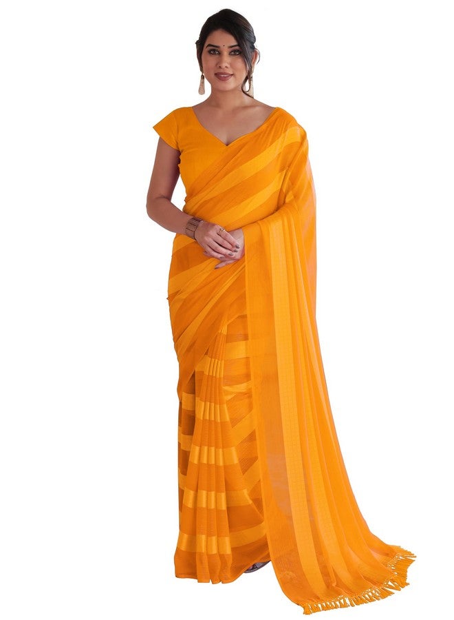 MIRCHI FASHION MIRCHI FASHION Women Georgette Satin Zari Lines Saree with Blouse Piece (41854-Yellow)  - Image 1