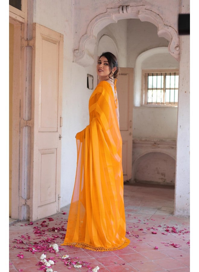 MIRCHI FASHION MIRCHI FASHION Women Georgette Satin Zari Lines Saree with Blouse Piece (41854-Yellow)  - Image 5