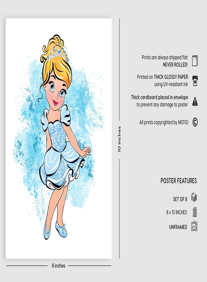 Nistio® Baby Princess Posters for Girls Room Decor, Nursery Art Featuring Cinderella, Ariel, and Belle, Princess Wall Art for Kids, Unframed Set of 8 (8x10) - Image 2