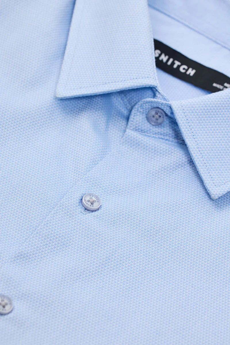 SNITCH Light Blue Textured Long Sleeve Slim Fit Formal Shirt