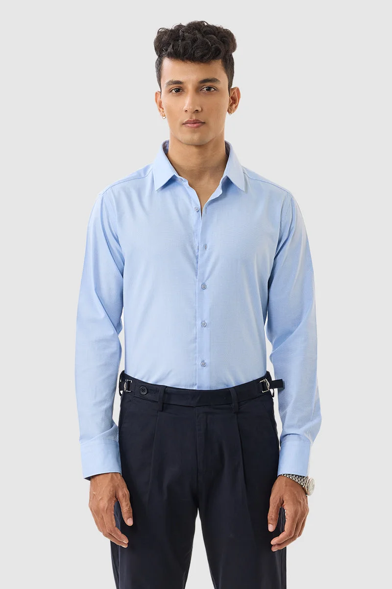 SNITCH Light Blue Textured Long Sleeve Slim Fit Formal Shirt
