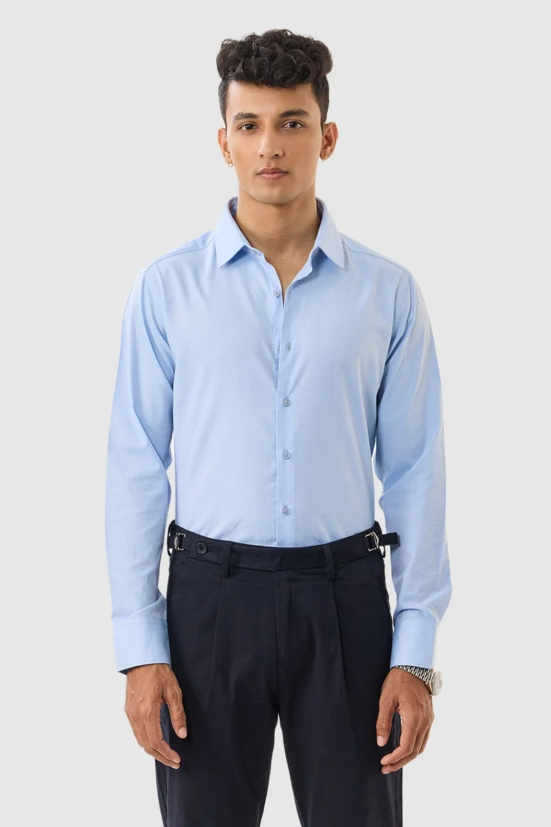 سنيتش Light Blue Textured Long Sleeve Slim Fit Formal Shirt