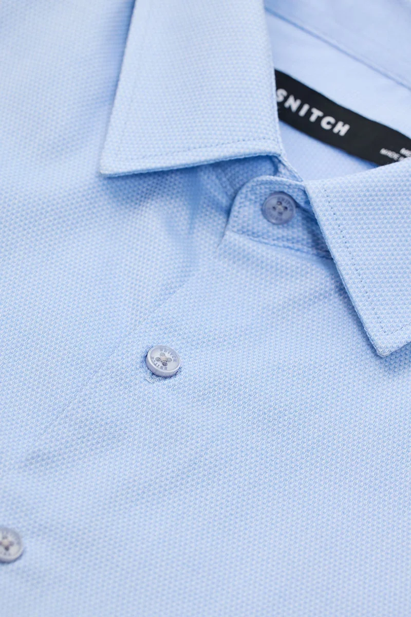سنيتش Light Blue Textured Long Sleeve Slim Fit Formal Shirt