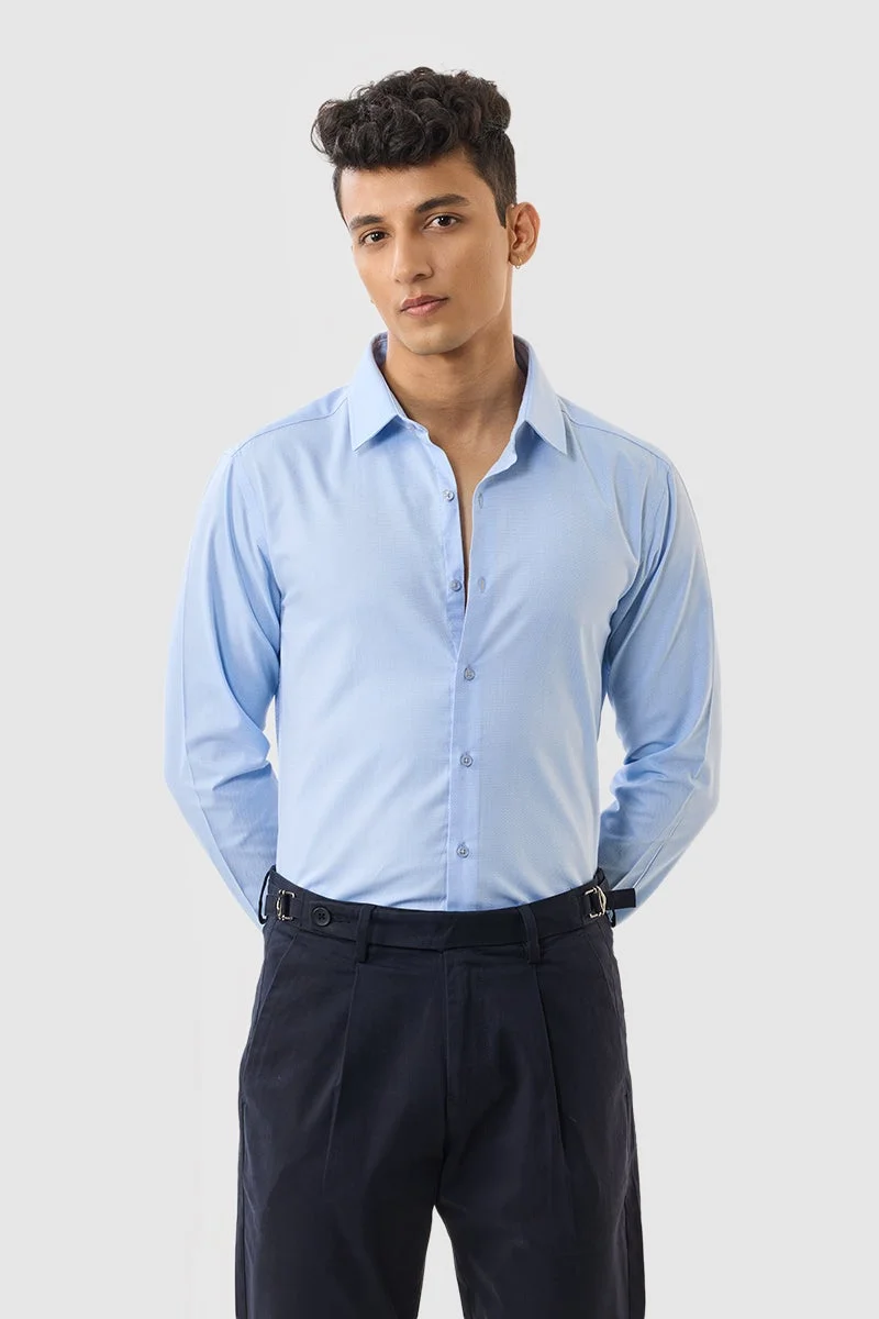SNITCH Light Blue Textured Long Sleeve Slim Fit Formal Shirt