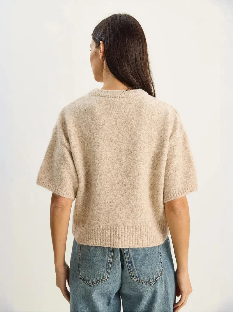 Bianco Lucci Beige Natural LUCCI Oversized Crew Neck Knit Sweater with Pocket for Women | Best Price UAE