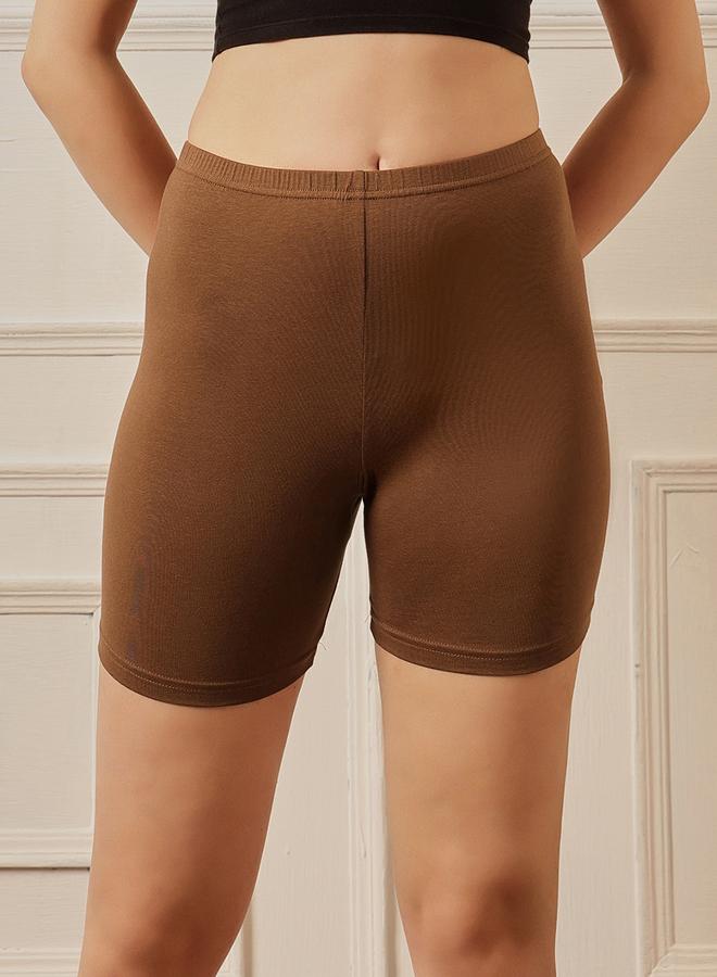Clovia Brown Cotton Mid Waist Cycling Shorts with Inner Elastic - Image 4