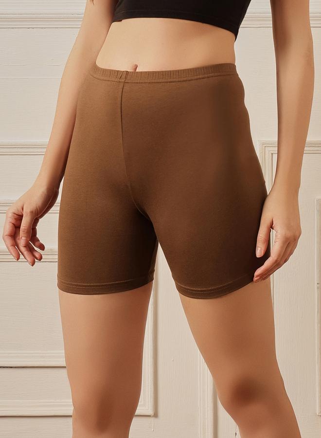 Clovia Brown Cotton Mid Waist Cycling Shorts with Inner Elastic - Image 5
