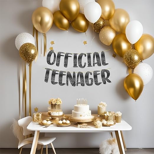 TrifleArte Official Teenager Banner | Black Glitter Design Party Banner | Party Decoration | 13th Birthday Party Supplies | Photobooth Backdrop for Adults | Pre-Strung Reusable Birthday Banner - Image 5