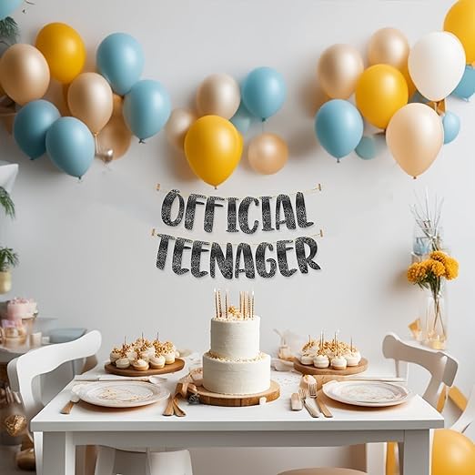 TrifleArte Official Teenager Banner | Black Glitter Design Party Banner | Party Decoration | 13th Birthday Party Supplies | Photobooth Backdrop for Adults | Pre-Strung Reusable Birthday Banner - Image 4