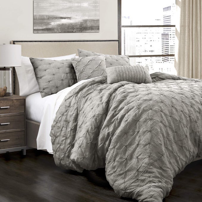 RAVELLO PINTUCK COMFORTER SET LUXE 5 PIECE TEXTURED BEDDING SET TRADITIONAL GLAM FARMHOUSE INSPIRED BEDROOM DECOR KING GRAY