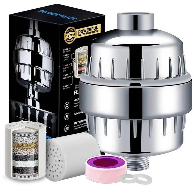 15 STAGE SHOWER HEAD FILTER FOR HARD WATER REMOVE CHLORINE HEAVY METALS AND OTHER SEDIMENTS VITAMIN C WATER SOFTENER REDUCE DRY SKIN ITCHY SCALP HIGH OUTPUT SHOWER WATER FILTER