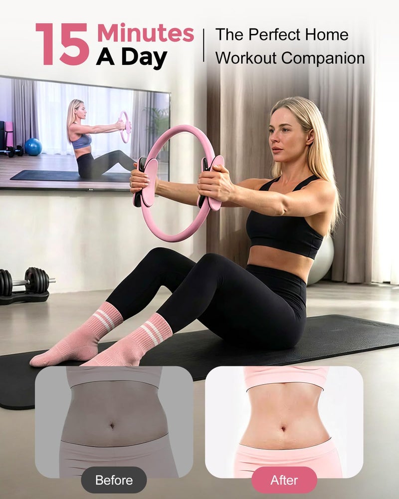 Leychves Home Pilates Kit for Petite Women, Pilates Ring and Ball Set 12'' Magic Circle, Mini Ball, 5 Resistance Bands, Workout Guide for Essentials Starter Kit for Beginners, Strength, Toning, Improve Posture - Image 4