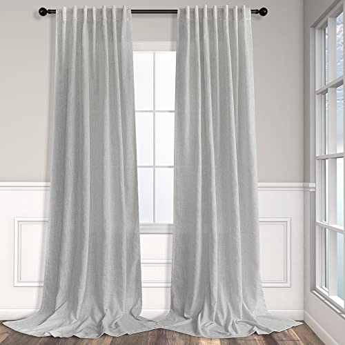 Pitalk Light Grey Living Room Curtains 84 Inch Length 2 Panels Back Tab Pocket Light Filtering Drape Soft Linen Cotton Texture Semi Sheer Silver Dove Gray Curtain for Bedroom Modern Farmhouse Decor 7 FT Long - Image 1