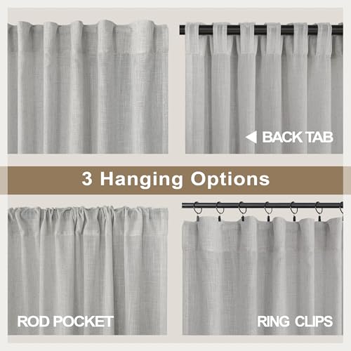 Pitalk Light Grey Living Room Curtains 84 Inch Length 2 Panels Back Tab Pocket Light Filtering Drape Soft Linen Cotton Texture Semi Sheer Silver Dove Gray Curtain for Bedroom Modern Farmhouse Decor 7 FT Long - Image 4