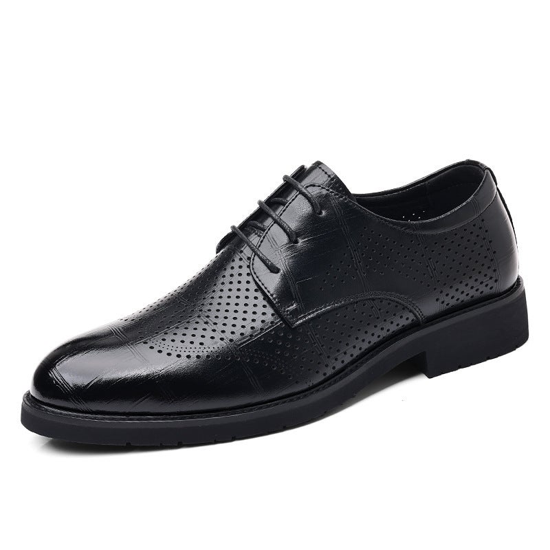 2024 Cowhide Men'S Shoes Wedding Groom'S Shoes Father Men'S Business Formal Leather Shoes Hollow Breathable Men'S Shoes Trendy - Image 1