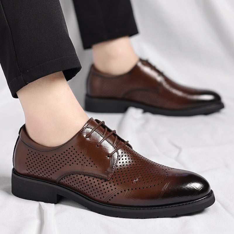 2024 Cowhide Men'S Shoes Wedding Groom'S Shoes Father Men'S Business Formal Leather Shoes Hollow Breathable Men'S Shoes Trendy - Image 2