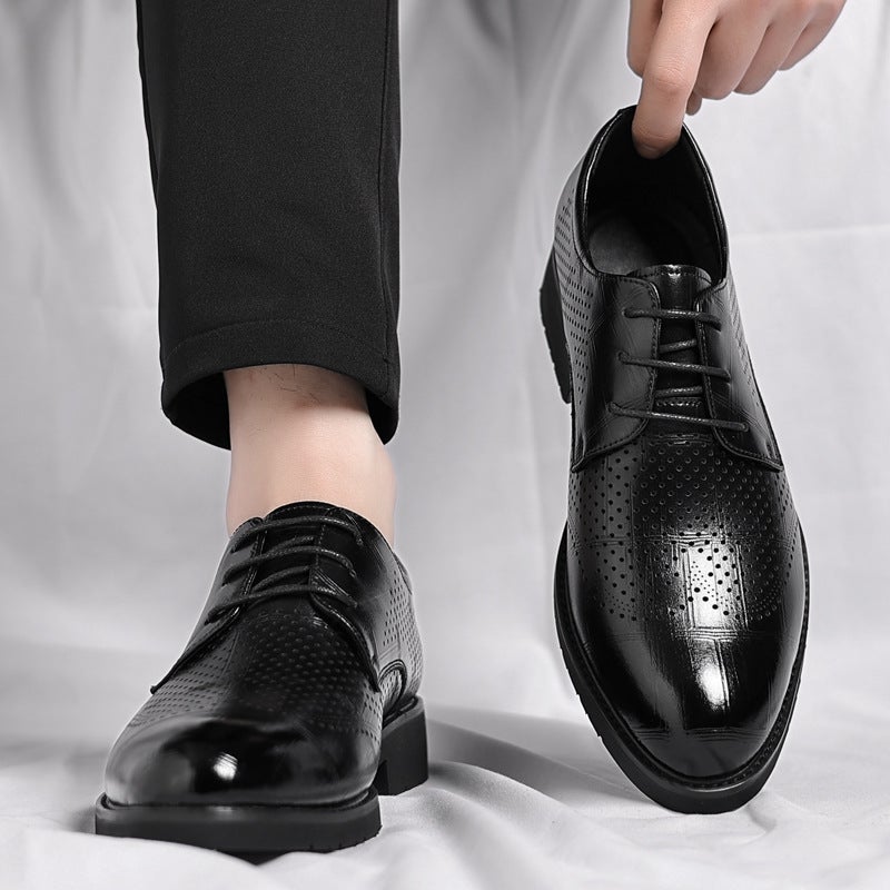 2024 Cowhide Men'S Shoes Wedding Groom'S Shoes Father Men'S Business Formal Leather Shoes Hollow Breathable Men'S Shoes Trendy - Image 4