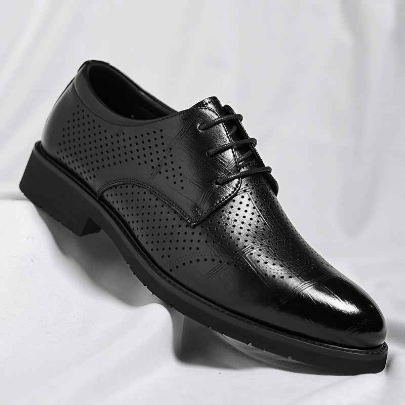 2024 Cowhide Men'S Shoes Wedding Groom'S Shoes Father Men'S Business Formal Leather Shoes Hollow Breathable Men'S Shoes Trendy - Image 3