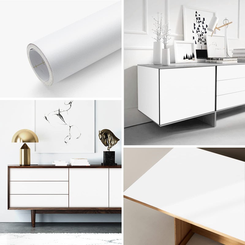 seonta Thick White Contact Paper Matte White Wallpaper 16"x198" Waterpoof Peel and Stick Wallpaper Decorative Self Adhesive Decorative Vinyl Film Wrap Contact Paper for Walls Furniture Countertop - Image 4
