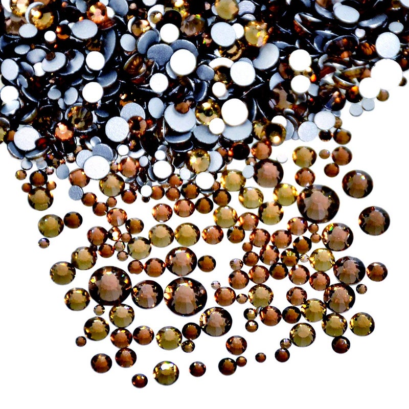 AD Beads 1440 Pieces Mixed Size Glue on Quality Glass Flatback Rhinestones Round Crystal Gems 15 Smoked Topaz