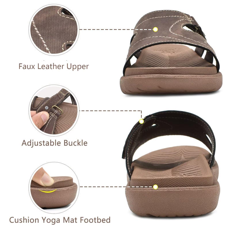 KuaiLu Womens Fashion Orthotic Slides Ladies Lightweight Athletic Yoga Mat Walking Sandals Slip On Thick Cushion Recovery Slippers Sandles Comfortable Plantar Fasciitis Arch Support Brown Tan Size 5 - Image 5