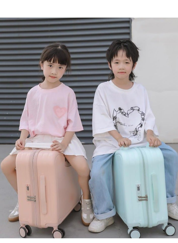 Golden 20" Ride-On Kids Suitcase with Double Spinner Wheels Cute Lightweight Tow-Along Luggage Carry on Hardside Trolly Case with Password Lock for Travel - Image 3