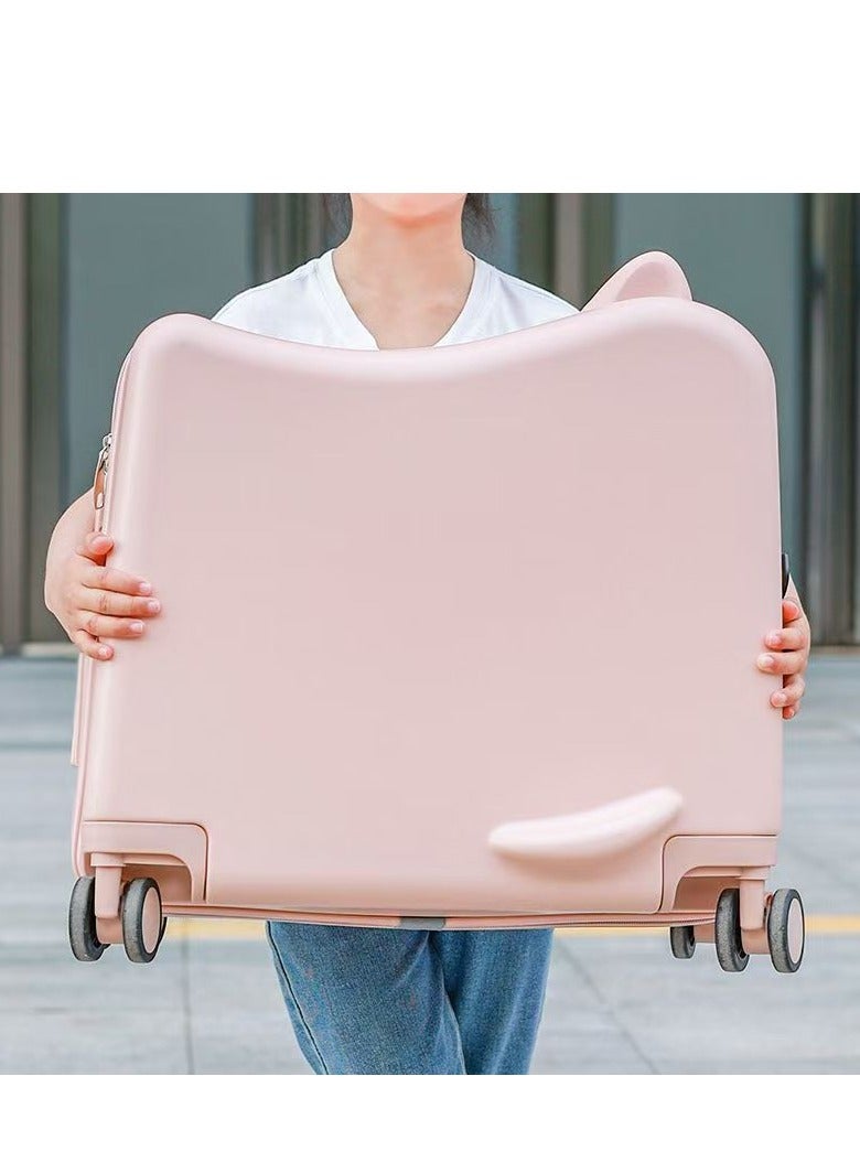 Golden 20" Ride-On Kids Suitcase with Double Spinner Wheels Cute Lightweight Tow-Along Luggage Carry on Hardside Trolly Case with Password Lock for Travel - Image 2