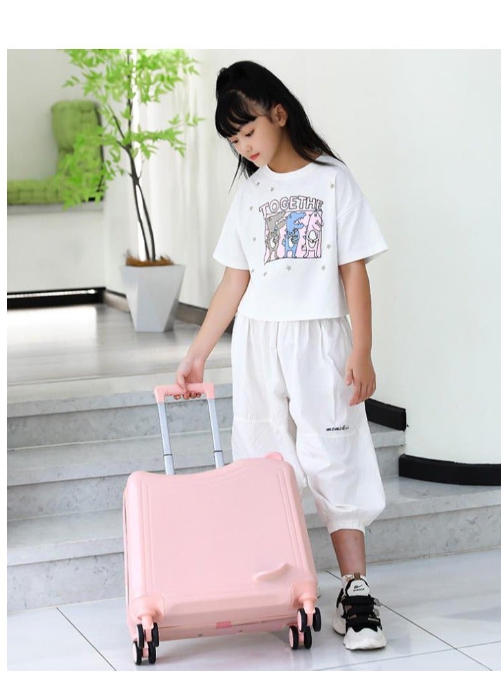Golden 20" Ride-On Kids Suitcase with Double Spinner Wheels Cute Lightweight Tow-Along Luggage Carry on Hardside Trolly Case with Password Lock for Travel - Image 5