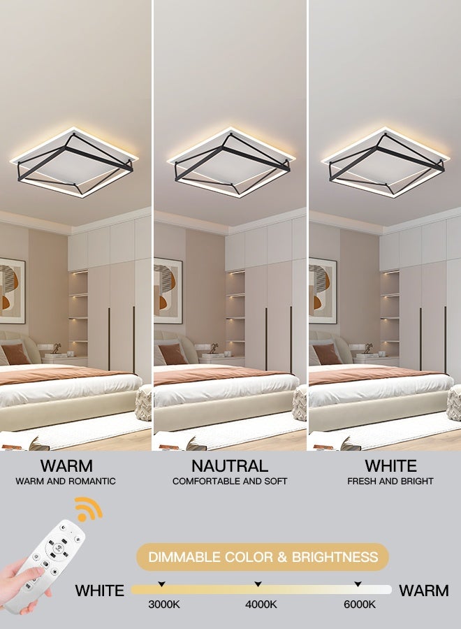YATAI LIGHTING ضوء سقف LED حديث مثبت، 50 سم مربع، 30–50 واط قابل للتعتيم مع جهاز تحكم عن بعد، إضاءة بثلاثة ألوان (3000K–6000K) لغرفة النوم، غرفة المعيشة، الدراسة – أسود وأبيض - Image 2