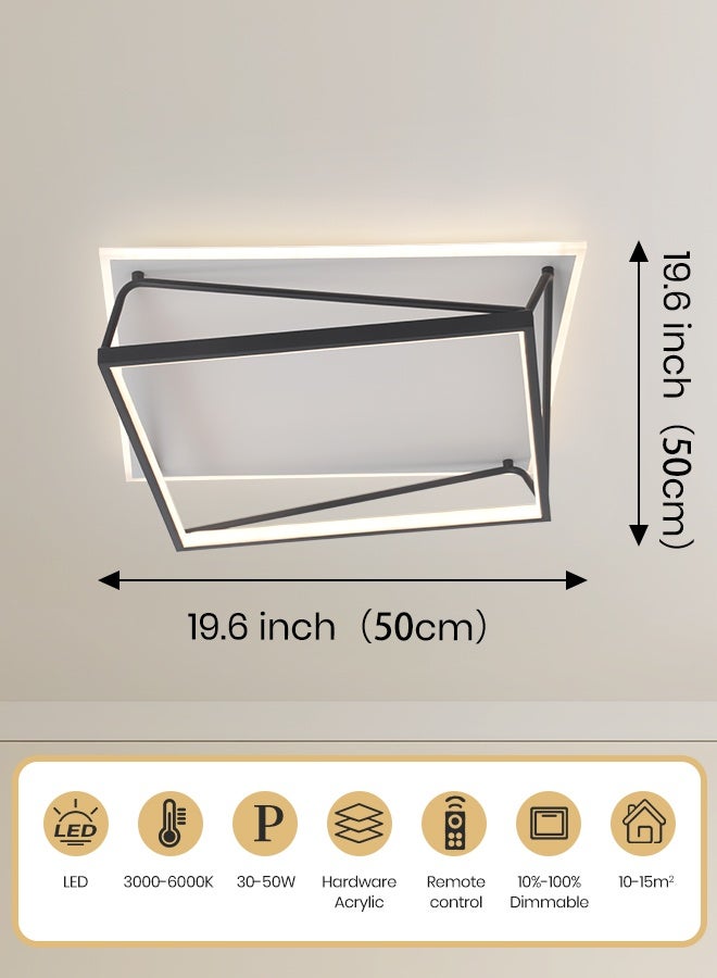 YATAI LIGHTING ضوء سقف LED حديث مثبت، 50 سم مربع، 30–50 واط قابل للتعتيم مع جهاز تحكم عن بعد، إضاءة بثلاثة ألوان (3000K–6000K) لغرفة النوم، غرفة المعيشة، الدراسة – أسود وأبيض - Image 3