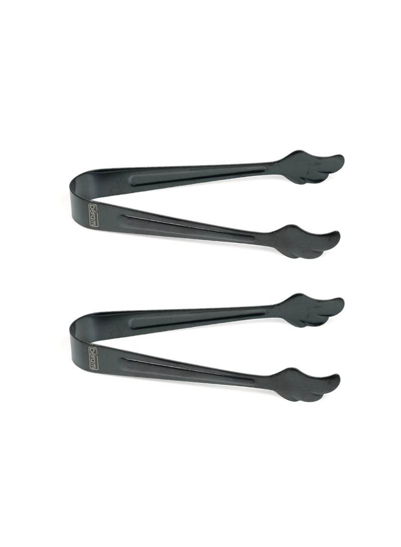 BERAM Sugar Tongs, Leaf Shell Head Design, Premium 304 Stainless Steel, Mini Ice Tongs, Kitchen Tongs, Forceps for Daily Use, Baking Tongs 2 pc Black - Image 1