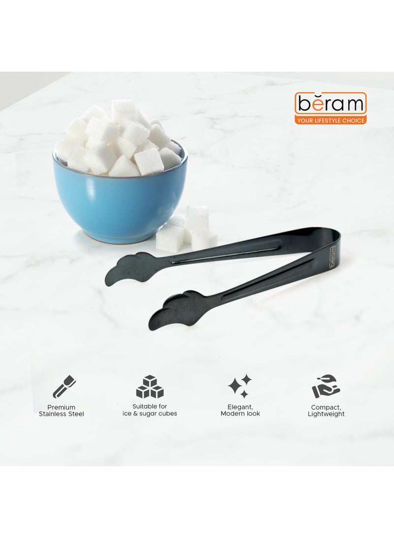 BERAM Sugar Tongs, Leaf Shell Head Design, Premium 304 Stainless Steel, Mini Ice Tongs, Kitchen Tongs, Forceps for Daily Use, Baking Tongs 2 pc Black - Image 3