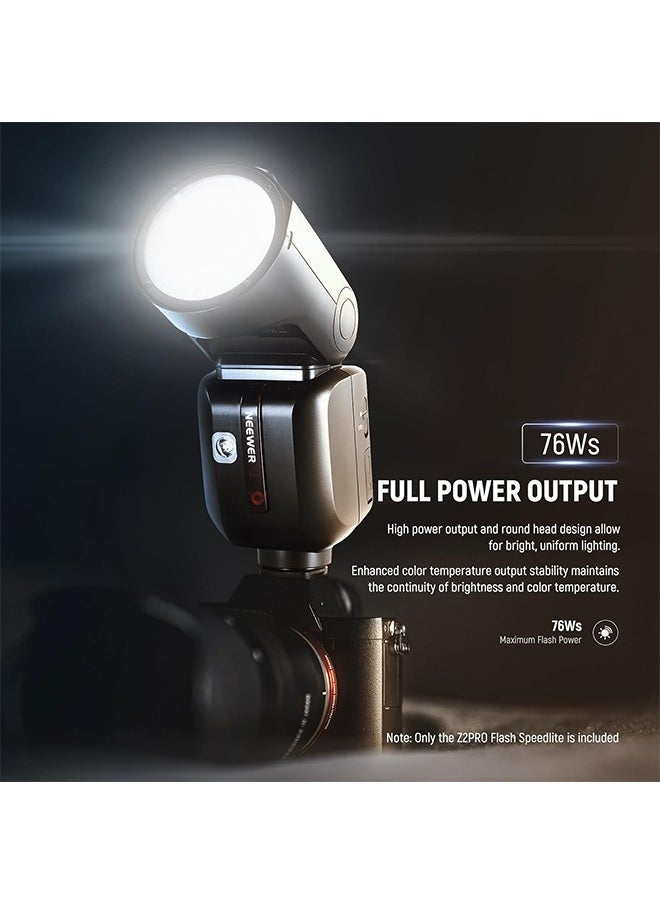 نيوير فلاش NEEWER Z2PRO-S 2.4G TTL برأس مستدير، متوافق مع سوني، لاسلكي متوافق مع Godox، 76 واط/ثانية 1/8000 ثانية HSS، واجهة مستخدم مُحسّنة، مفتاح TTL/M TCM، بطارية 7.2 فولت/3000 مللي أمبير/ساعة، فلاش كامل الطاقة 600  - Image 2