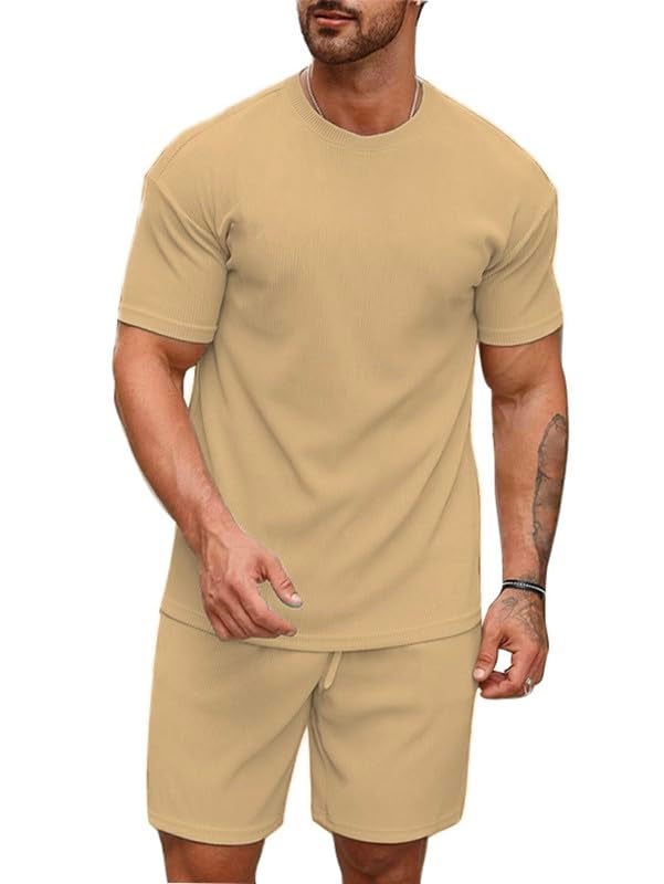 SMOWKLY Men's Premium Hosiery Cotton Blend Pyjama Set || Stylish Round Neck T-Shirt and Shorts || Casual Night Suit Wear Set for Man (1524_CRM_XXL) - Image 1