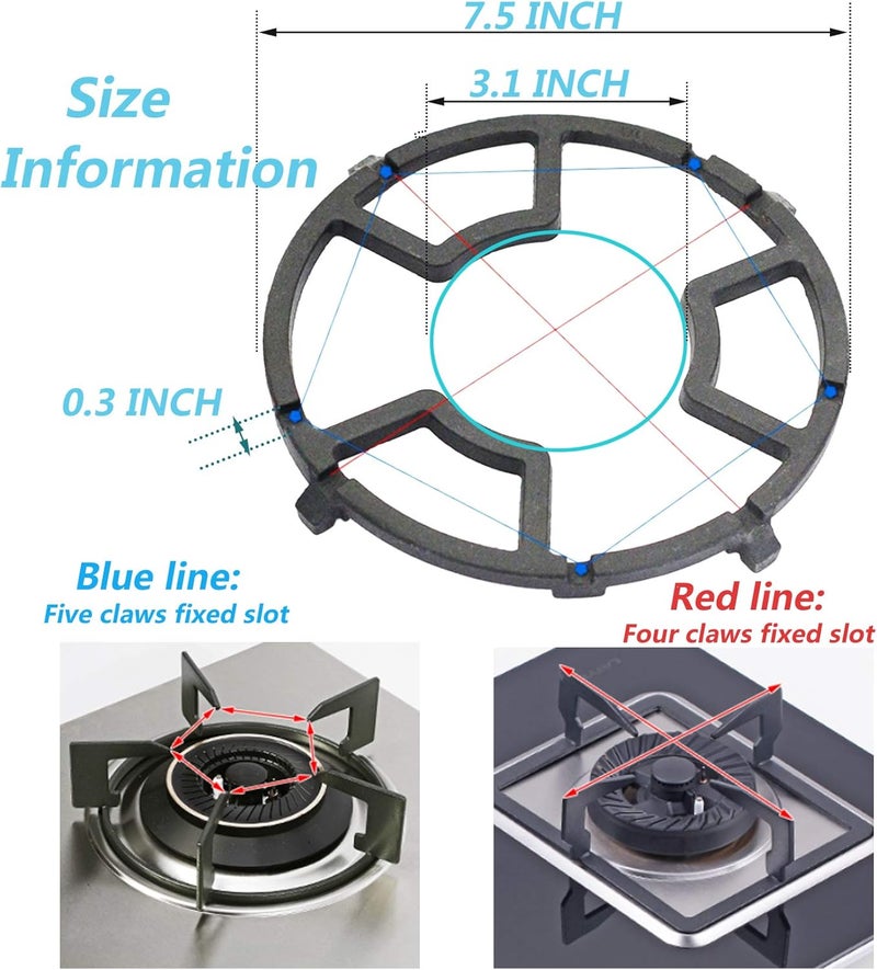 Reyhoar Non Slip Gas Ring Reducer, Burner Grate for Butter Warmer/Small Saucepan, Cast Iron Wok Support Ring- Compatible with Most Gas Stove Range Cooktop, 7.5 Inch, Black - Image 3