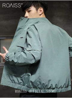 roaiss New Men Casual Jacket Outdoor Autumn Windbreaker Cargo Jackets Mens Loose Solid Outwear Coat Stand Collar Multi-pocket  - Image 2
