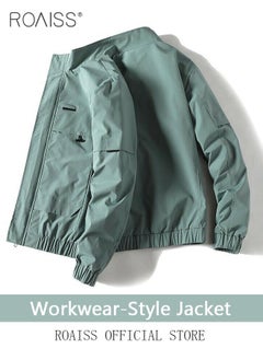 roaiss New Men Casual Jacket Outdoor Autumn Windbreaker Cargo Jackets Mens Loose Solid Outwear Coat Stand Collar Multi-pocket  - Image 3