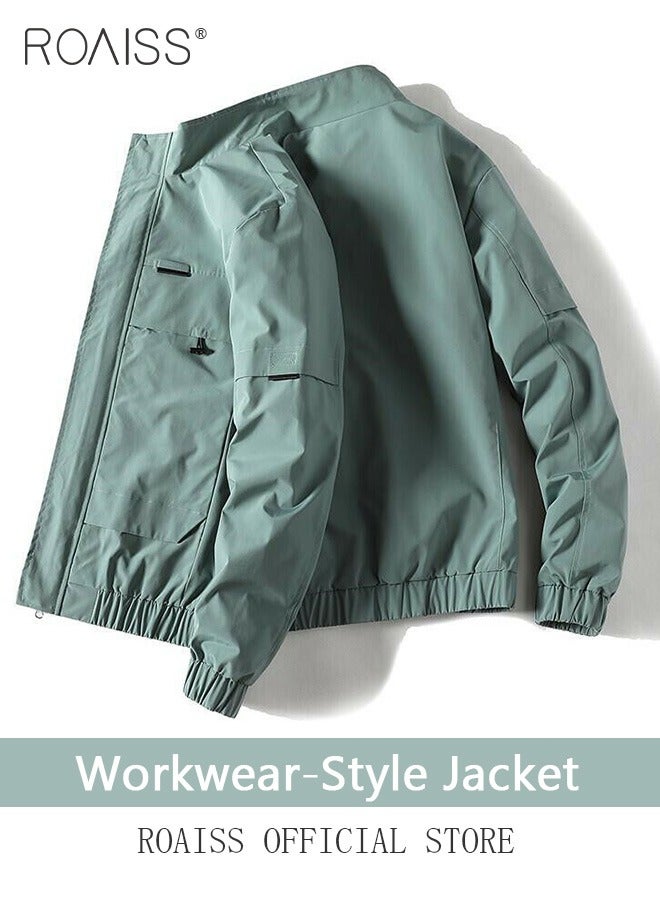 roaiss New Men Casual Jacket Outdoor Autumn Windbreaker Cargo Jackets Mens Loose Solid Outwear Coat Stand Collar Multi-pocket  - Image 3