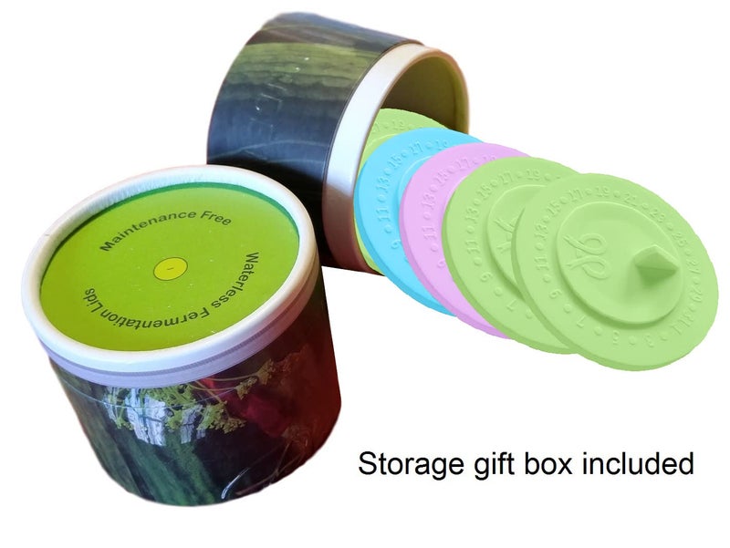 PremiumPresents 7pack Maintenance free airlock waterless fermentation lids for wide mouth mason jars. Make Sauerkraut, Kimchi, Pickles, any fermented vegetable probiotic foods. BPA free, mold free, dishwasher safe. - Image 5