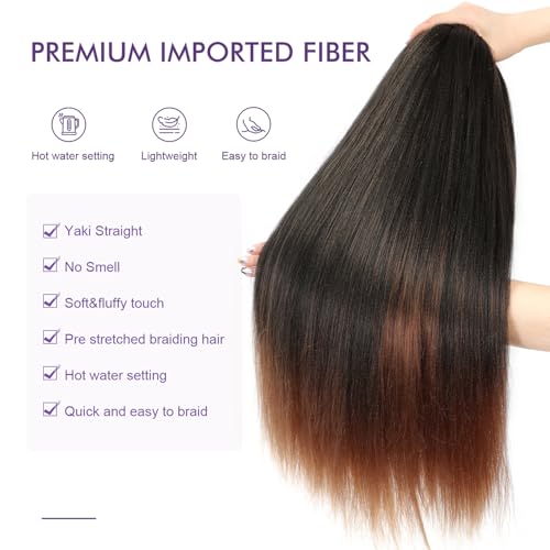 ROSDINA Pre-stretched Braiding Hair - 28 Inch 8 Packs Ombre Brown Braiding Hair For Twist or Box Braids, Yaki Texture Hot Water Setting Synthetic Long Braiding Hair Extensions (28 Inch, T30-8P) - Image 3