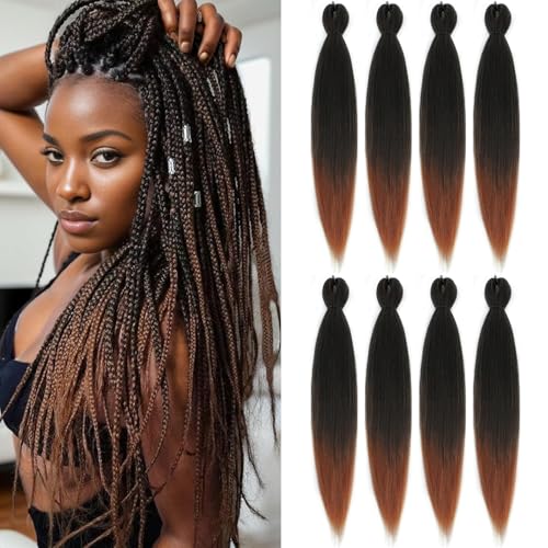 ROSDINA Pre-stretched Braiding Hair - 28 Inch 8 Packs Ombre Brown Braiding Hair For Twist or Box Braids, Yaki Texture Hot Water Setting Synthetic Long Braiding Hair Extensions (28 Inch, T30-8P) - Image 1
