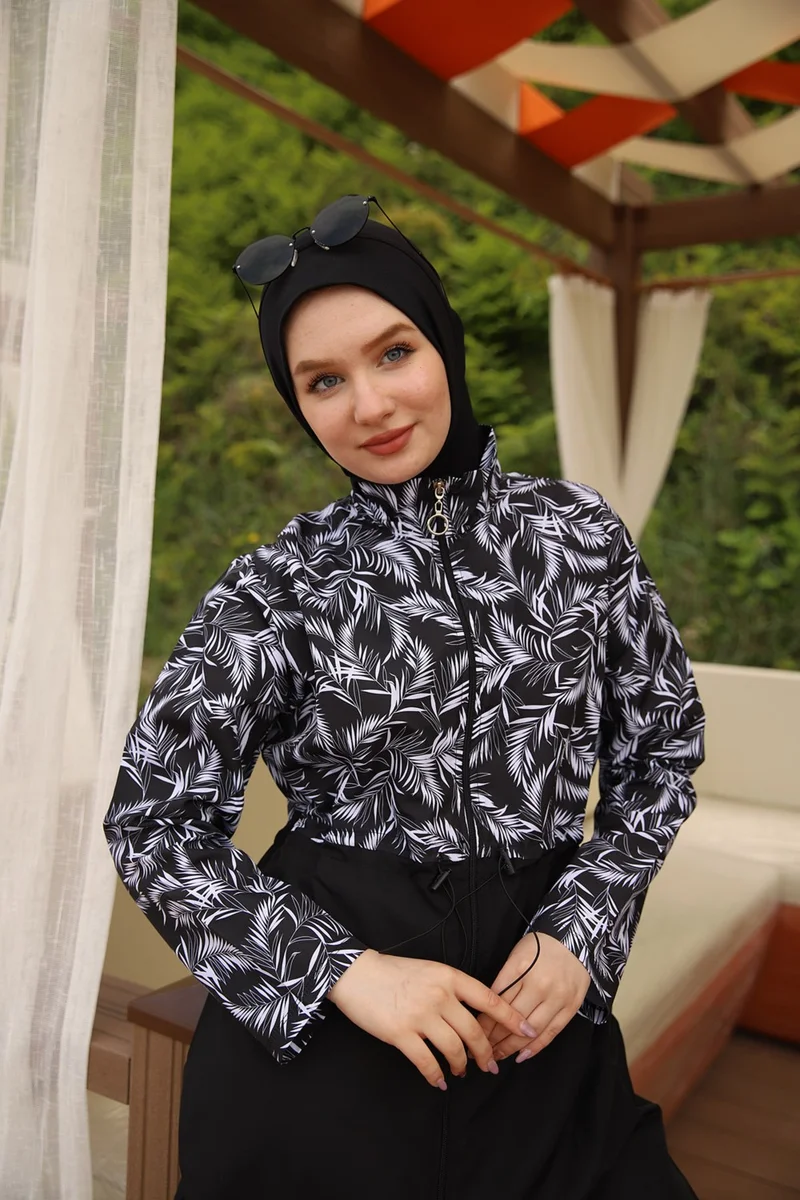 Remsa Mayo Remsa Swimsuit Parachute Full Covered Hijab Swimsuit White Leaf 2112 Pinar