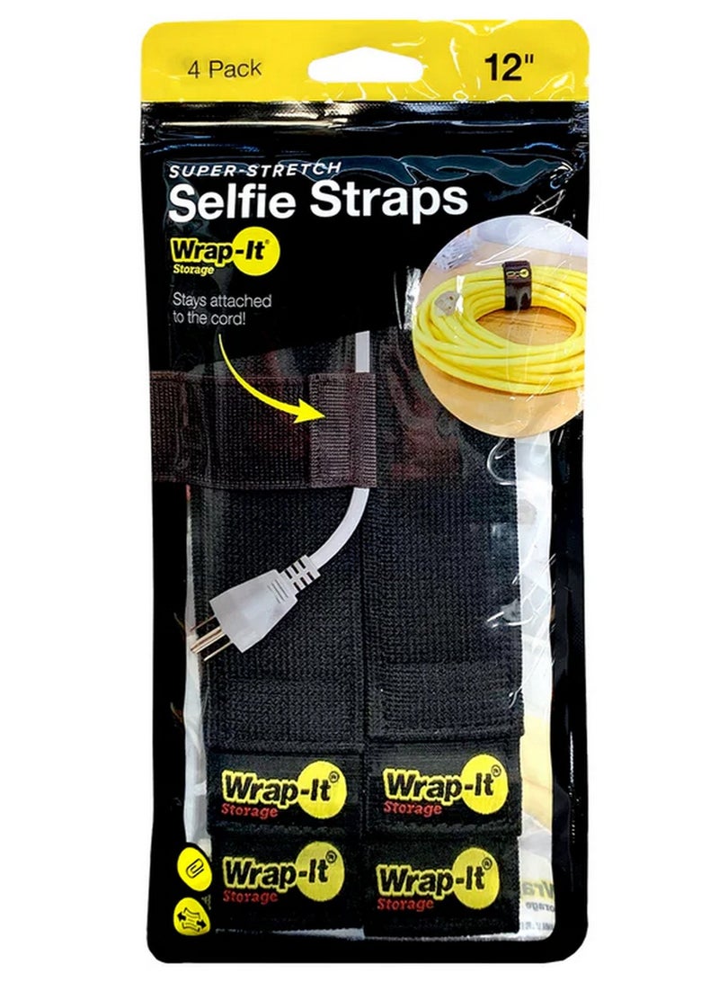 Wrap-It Storage Super-Stretch Selfie Straps Stay Attached To Cords Etc 4Pcs 12-Inch - Image 1