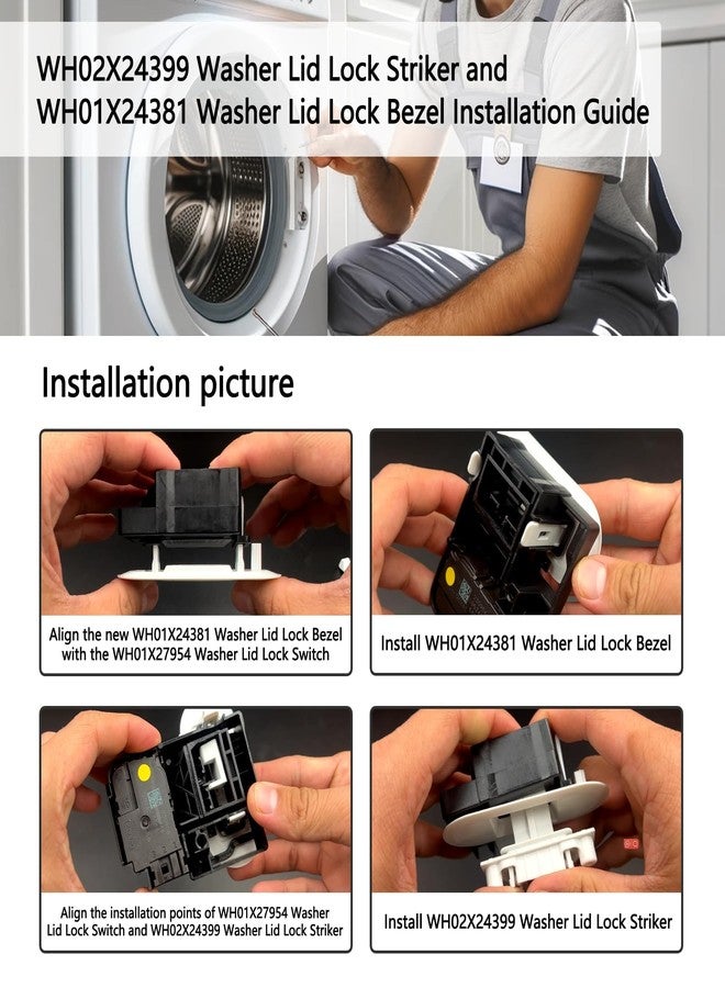 HPUY WH01X27954 Washer Lid Lock Switch,WH02X24399 Washer Lid Lock Striker and WH01X24381 Washer Lid Lock Bezel Compatible for Ge Washer Lid Lock Switch Replacement Parts - Image 4