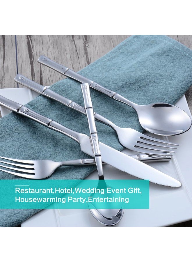 Flatasy Silverware Set Flatware Set Stainless Steel Cutlery Set 20 Pieces Mirror Polished with Bamboo Handle Home Restaurant Hotel Use Wedding Housewarming Gift Service for 4 - Image 4