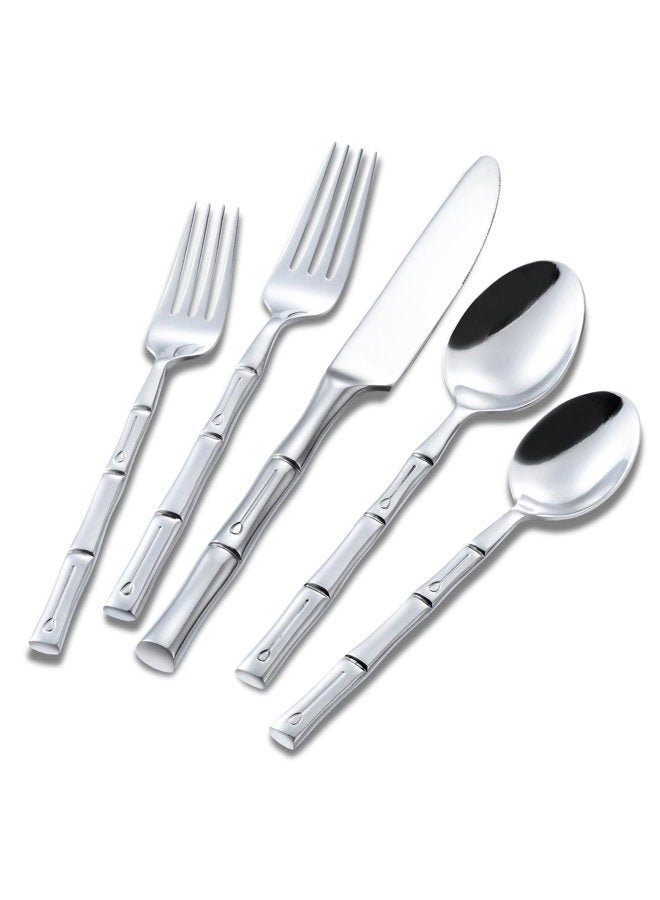 Flatasy Silverware Set Flatware Set Stainless Steel Cutlery Set 20 Pieces Mirror Polished with Bamboo Handle Home Restaurant Hotel Use Wedding Housewarming Gift Service for 4 - Image 1