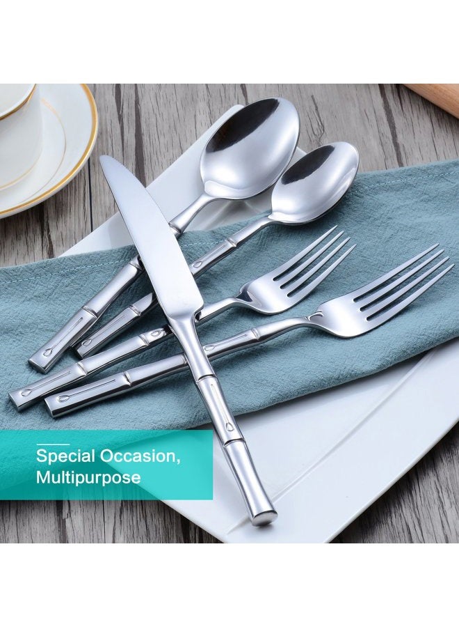 Flatasy Silverware Set Flatware Set Stainless Steel Cutlery Set 20 Pieces Mirror Polished with Bamboo Handle Home Restaurant Hotel Use Wedding Housewarming Gift Service for 4 - Image 5