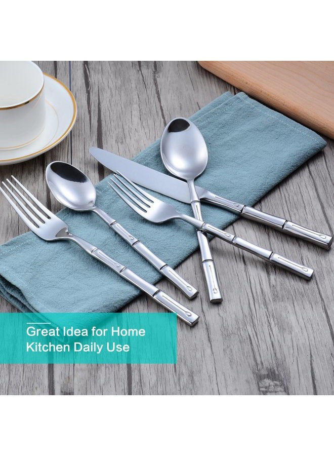 Flatasy Silverware Set Flatware Set Stainless Steel Cutlery Set 20 Pieces Mirror Polished with Bamboo Handle Home Restaurant Hotel Use Wedding Housewarming Gift Service for 4 - Image 3
