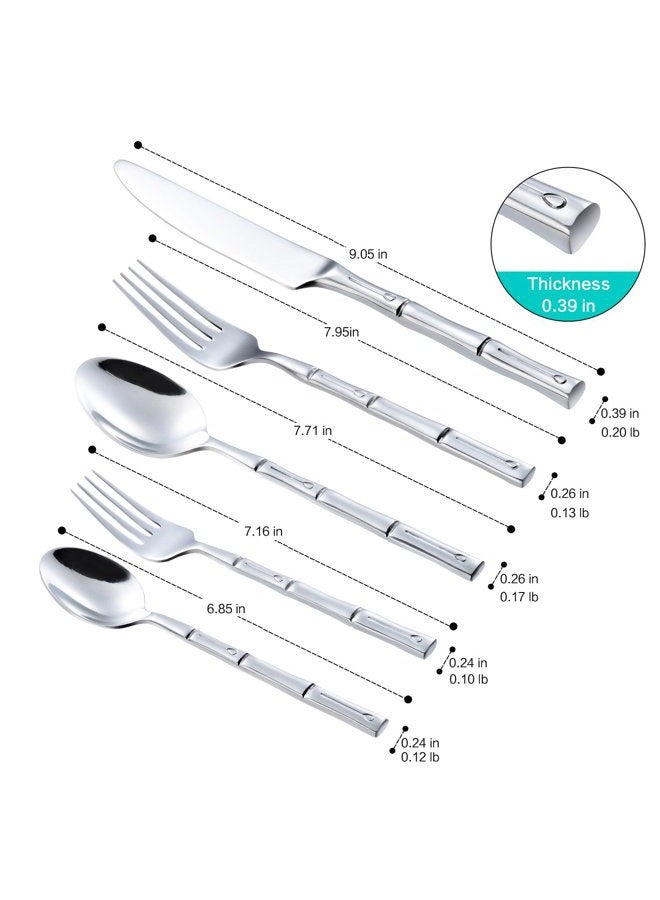 Flatasy Silverware Set Flatware Set Stainless Steel Cutlery Set 20 Pieces Mirror Polished with Bamboo Handle Home Restaurant Hotel Use Wedding Housewarming Gift Service for 4 - Image 2