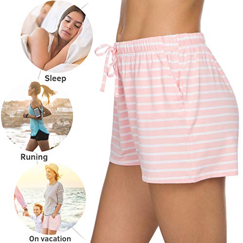 Orrpally Pajama Shorts Womens Lounge Short Sleep Shorts Pajama Bottoms 2-Pack Grey Stripe Pink Stripe L - Image 3